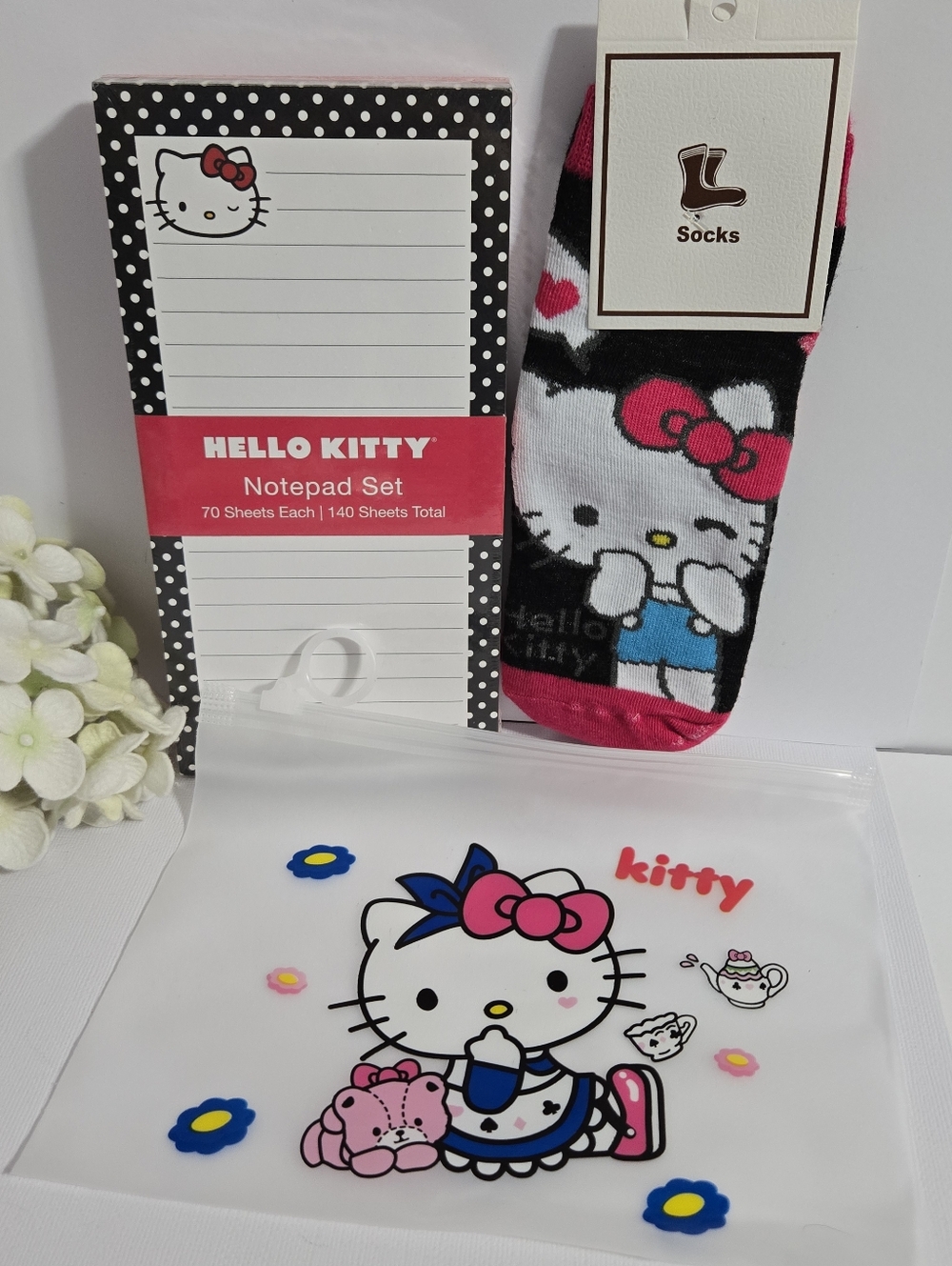 Classic Hello Kitty lot - notepad socks & bag NWT